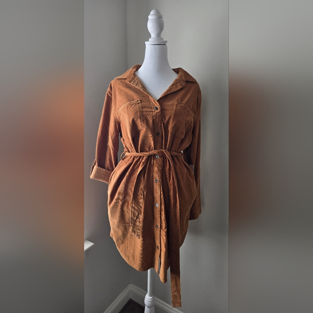 Lucky Brand Brown Corduroy Dress with Tie Waist